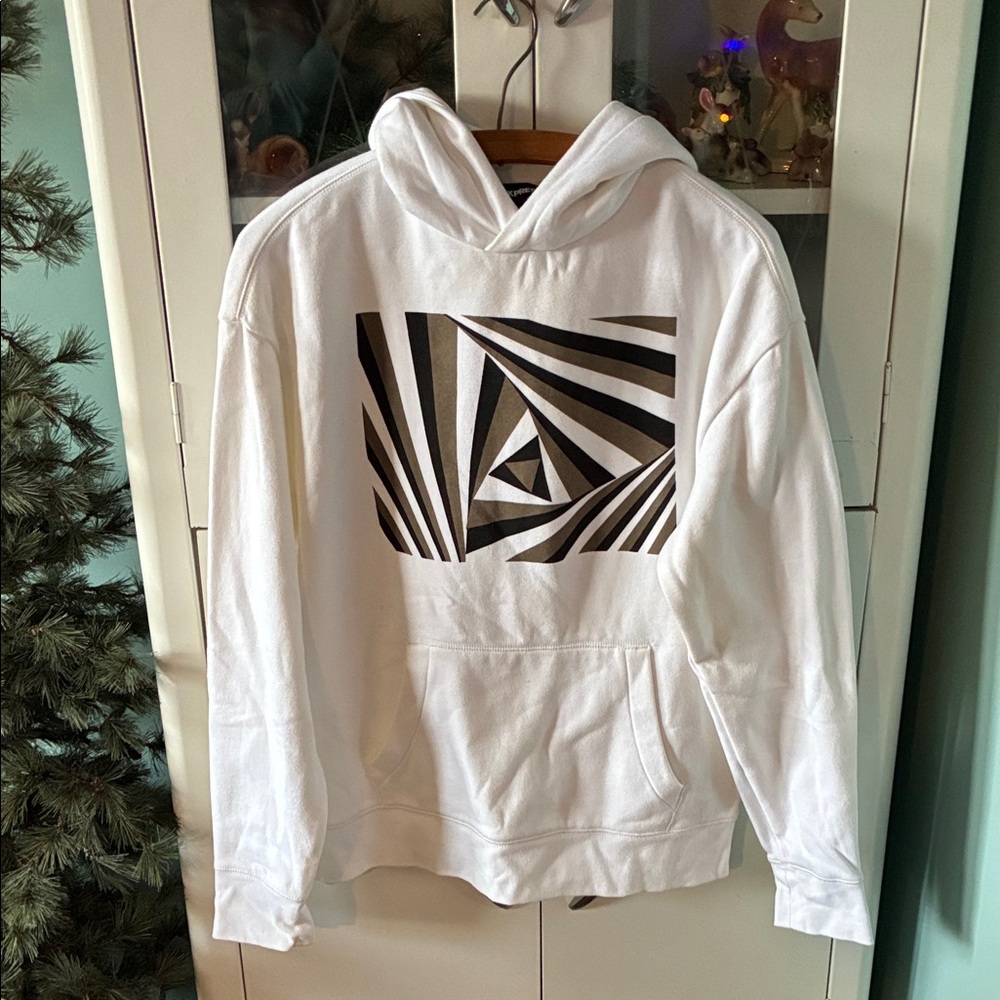 Express sz S White Hoodie with Black Geometric Design like new!